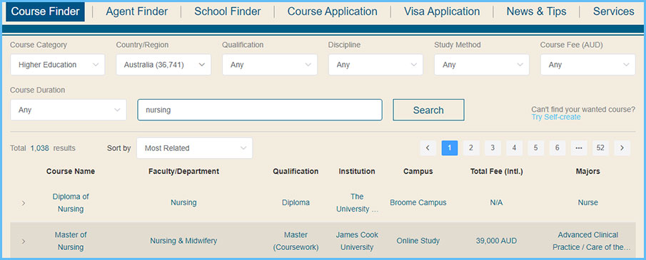 how to find nursing courses in australia